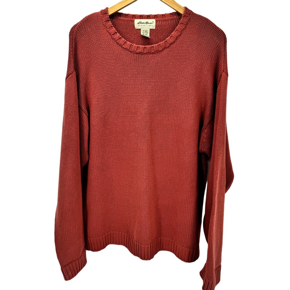 Eddie Bauer Sweater Mens XL Long Sleeve Pullover Clay Red WELL WORN Vintage‎